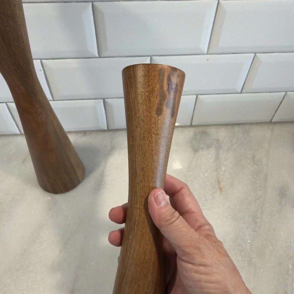 Set Of 2 Vintage 12in Teakwood MCM Danish Modern Candleholders  GW008